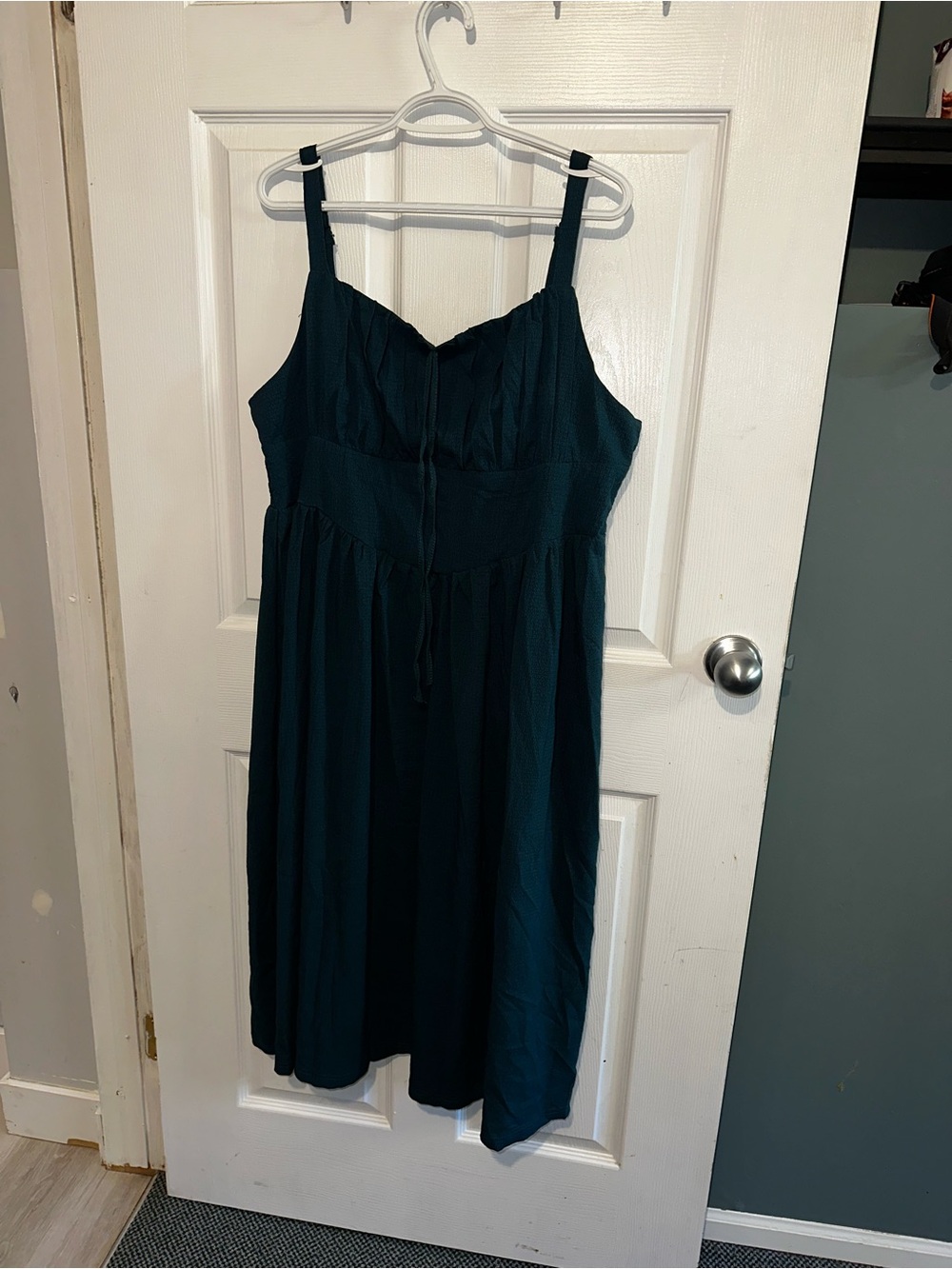 SHEIN Teal Sleeveless Midi Dress with Ruched Bodice